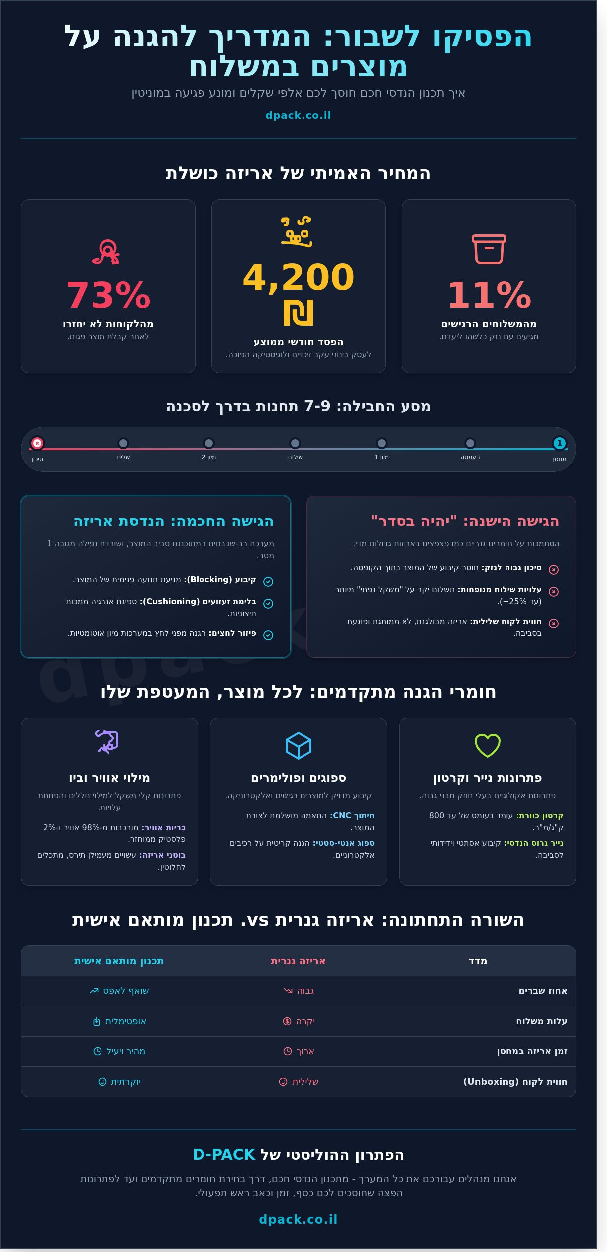 הגנה על מוצרים שבירים במשלוח: המדריך המלא לתכנון אריזה חכמה (2026) 1 הגנה על מוצרים שבירים במשלוח: המדריך המלא לתכנון אריזה חכמה (2026) - Infographic