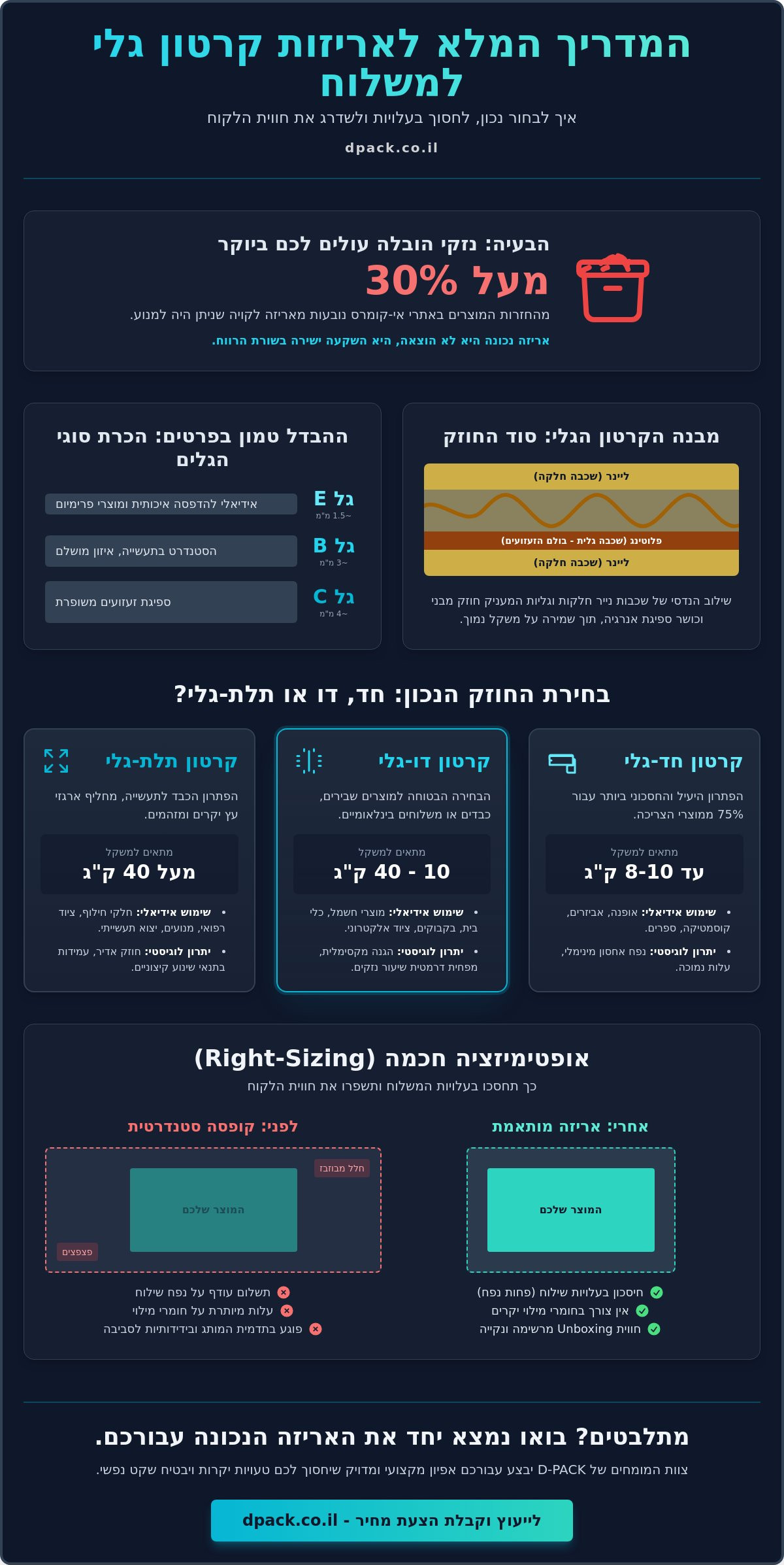 אריזות קרטון גלי למשלוח: המדריך המלא לתכנון, ייצור ולוגיסטיקה חכמה 2026